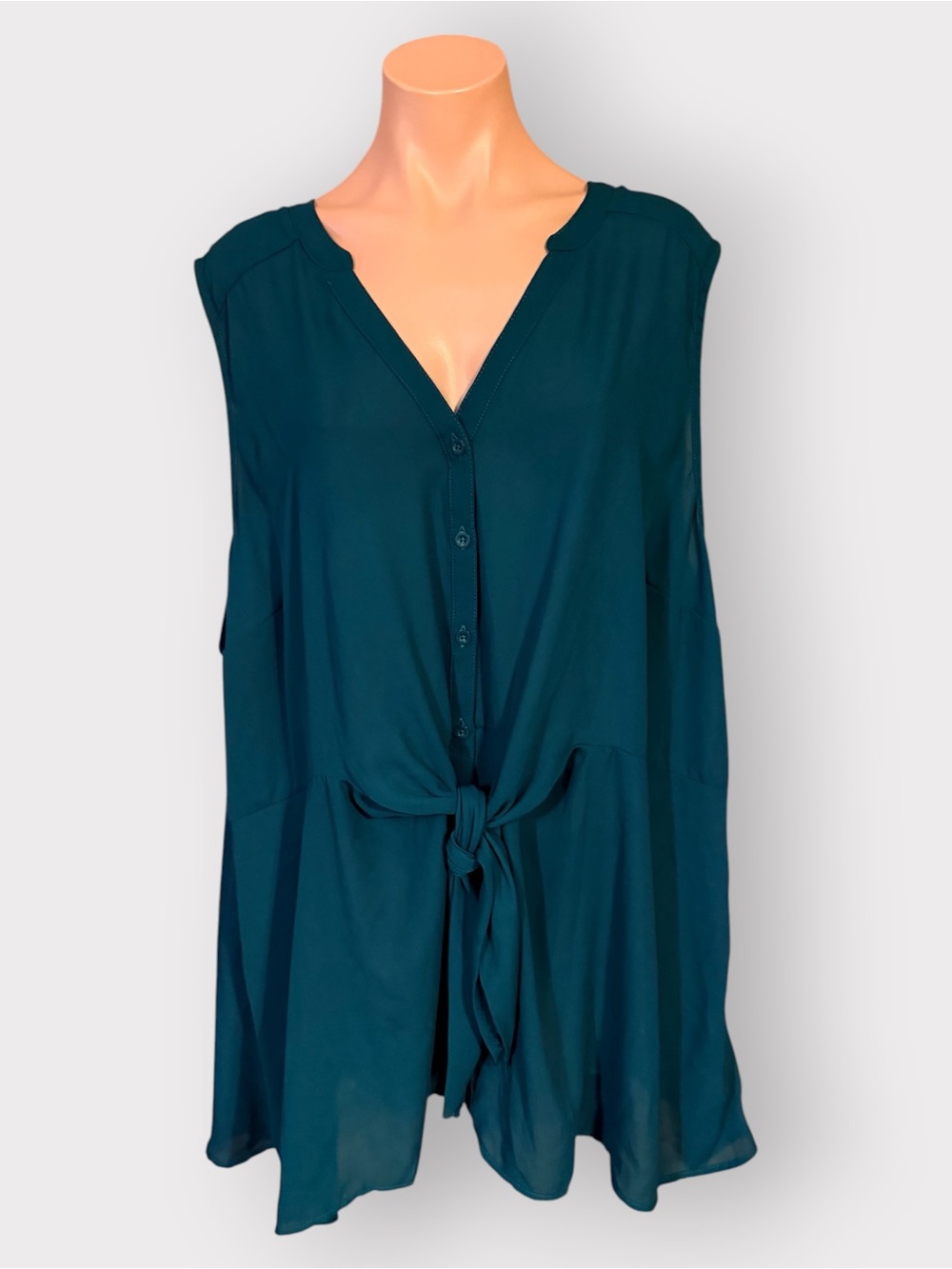 Torrid Women’s 4X Dark Teal Sleeveless Tie Front Button Up Chiffon Tunic Blouse